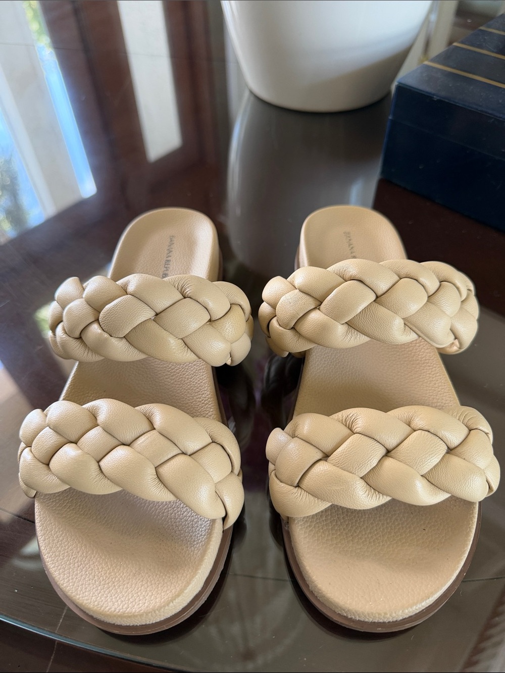 Banana Republic Braided Double-Strap Slide Sandals in Beige